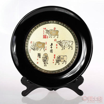【宏麗瑞格廠家直銷中國風工藝品定制辦公擺件五牛圖熊貓擺件漆盤圖案定制】 - 產品庫 - 北京宏麗瑞格禮品銷售中心