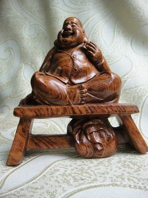 供應越南黃花梨木彌勒佛擺件工藝品 越黃板凳羅漢布袋佛和尚擺件木雕