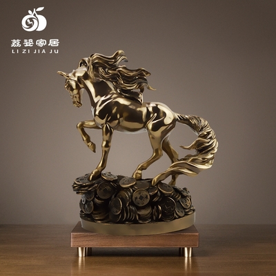 創新鑄銅樹脂工藝品辦公室擺件發財馬禮品